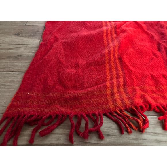 Vintage Hand Woven Red Stripe Wool Blanket 45"x80" Fringe - Picture 2 of 10
